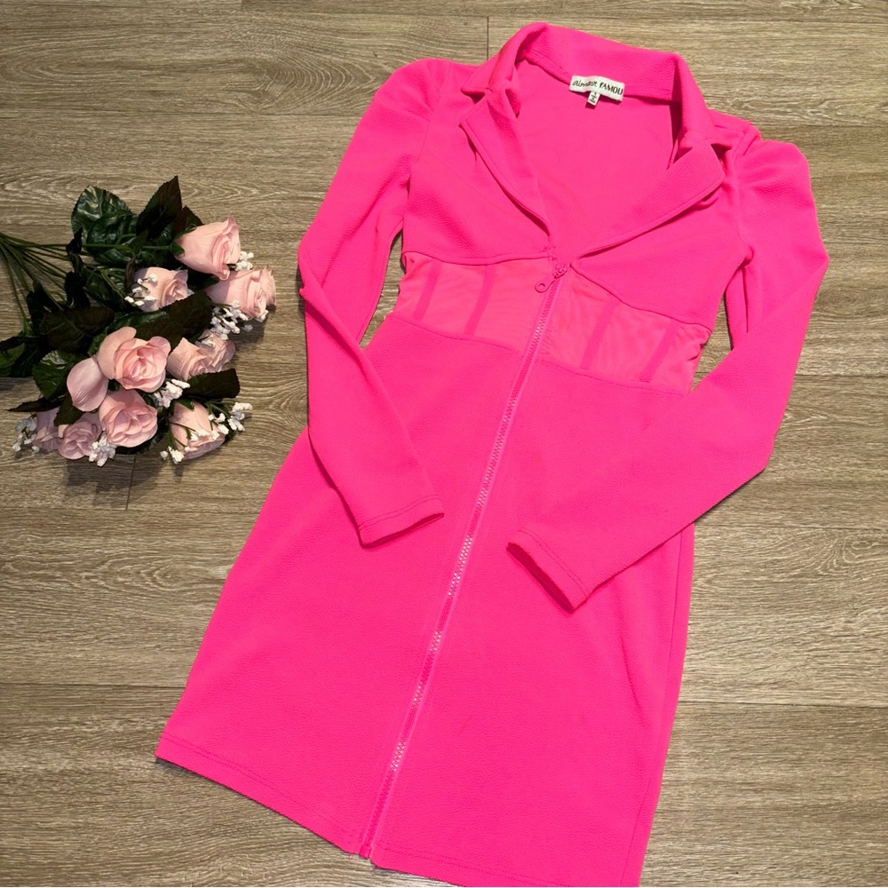 Almost Famous Vibrant Pink Long Sleeve Dress